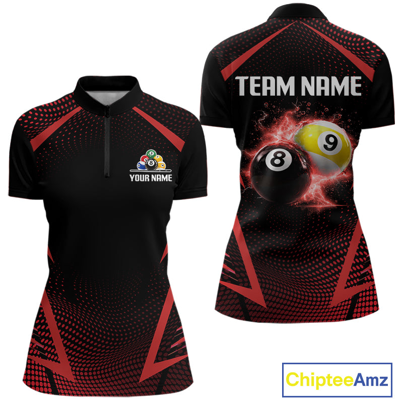 Custom 8 Ball & 9 Ball Women Billiard Shirt Personalized Thunder Red Billiard Pool Team Shirt NYN3090