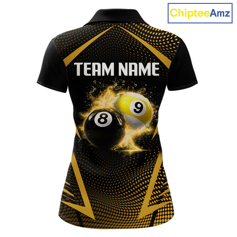 Custom 8 Ball & 9 Ball Women Billiard Shirt Personalized Thunder Yellow Billiard Pool Team Shirt NYN3091