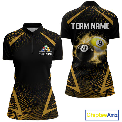 Custom 8 Ball & 9 Ball Women Billiard Shirt Personalized Thunder Yellow Billiard Pool Team Shirt NYN3091