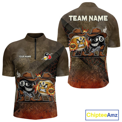 Funny Couple 8 Ball & 9 Ball Cowboys Billiard Shirt For Men Custom Brown Camo Billiard Pool Team Shirt NYN3092