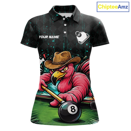 Funny Flamingo Play 8 Ball Pool Billiard Shirt For Women Custom Teal Splatter Billiard Pool Team Shirt NYN3093