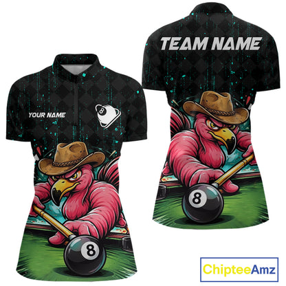 Funny Flamingo Play 8 Ball Pool Billiard Shirt For Women Custom Teal Splatter Billiard Pool Team Shirt NYN3093