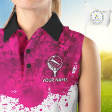 Load image into Gallery viewer, Yellow - Pink Grunge Womens Golf Sleeveless Polo Shirt Custom Flamingo Summer Tropical Golf Team Clothing NYN3263