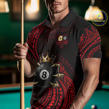 Load image into Gallery viewer, Male billiards player wearing Red Tribal Skull Crown pool jersey during professional billiard competition