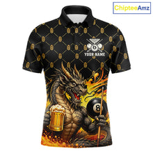 Load image into Gallery viewer, Beer Funny Dragon Play Pool 8 Ball men's billiard polo shirt custom billiards team jersey, personalized pool apparel