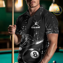 Load image into Gallery viewer, Male pool player wearing Grim Reaper Plays 8 Ball billiard jersey during APA league and cue sports competition