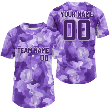 Custom Camouflage Baseball Jersey For Men Personalized Youth Baseball Jerseys | Purple NYN1140