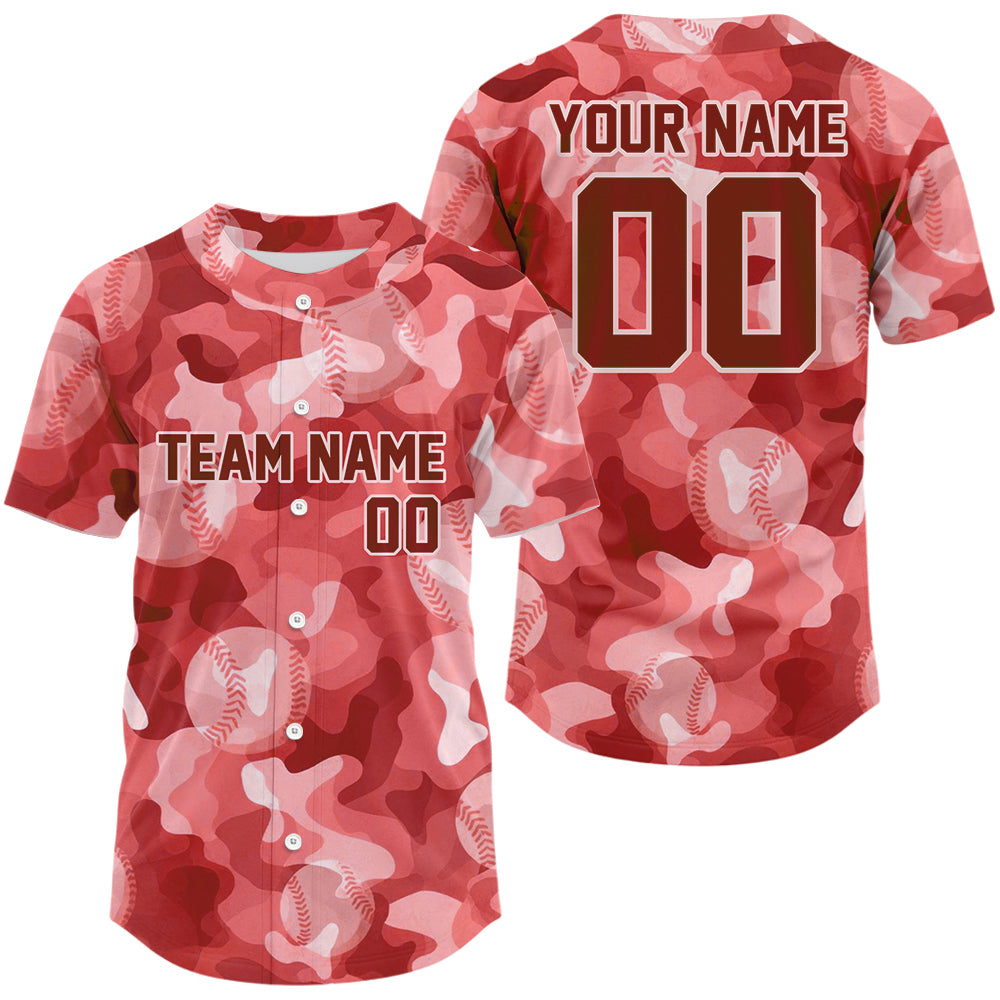 Custom Camouflage Baseball Jersey For Men Personalized Youth Baseball Jerseys | Red NYN1141