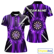Load image into Gallery viewer, Custom Purple Flames Dartboard Flower Women Darts Polo Shirt Dart Team Jersey Gifts NYN1987