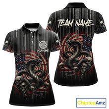 Load image into Gallery viewer, Custom US Flag Cobra Skull Swirl Vintage Women Darts Polo Shirt Retro Dart Jersey Gifts NYN1988