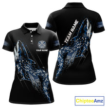 Load image into Gallery viewer, Custom Black And Blue US Flag Digital Camo Shark Darts Polo Shirt For Women Dart Gifts NYN1994