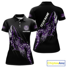Load image into Gallery viewer, Custom Black And Purple US Flag Digital Camo Shark Darts Polo Shirt For Women Dart Gifts NYN1995