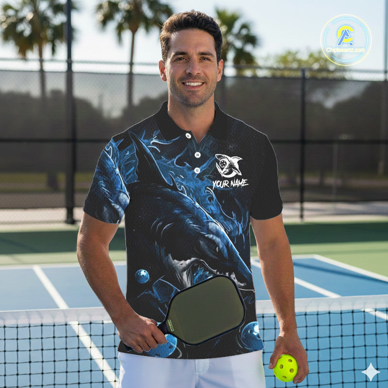 Custom Blue Grunge Shark Pickleball 3D Ball Jerseys Men Funny Pickleball League Shirts NYN2225