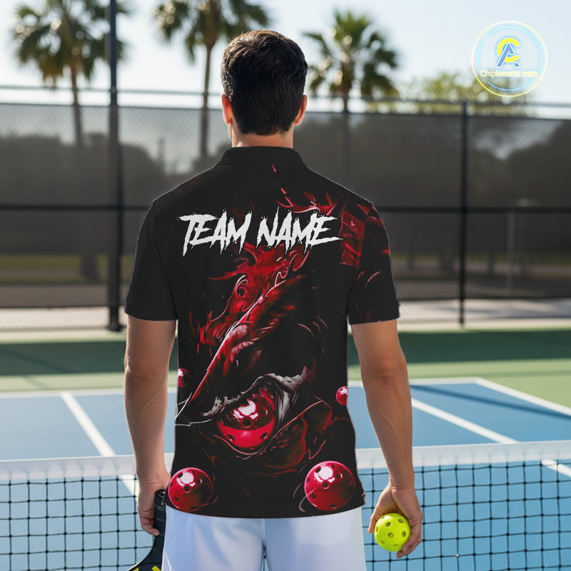 Custom Red Grunge Shark Pickleball 3D Ball Jerseys Men Funny Pickleball League Shirts NYN2226