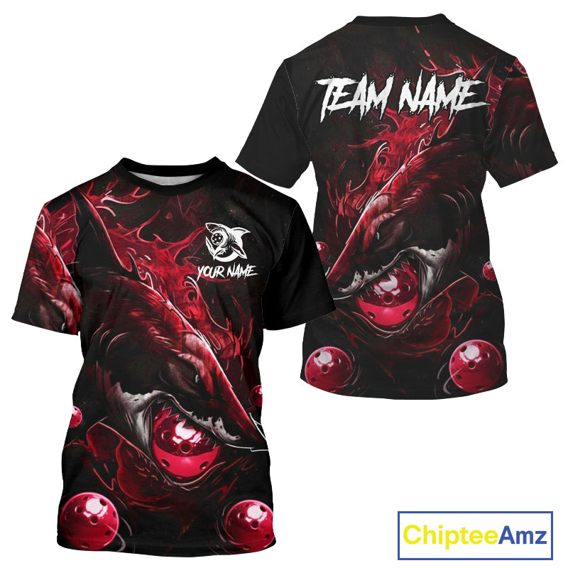 Custom Red Grunge Shark Pickleball 3D Ball Jerseys Men Funny Pickleball League Shirts NYN2226