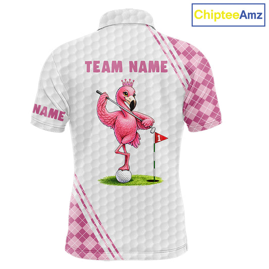 Funny Mens Golf Polo Shirt Custom Crown Flamingo Pink Argyle Pattern Golf Clothing Shirts NYN2876