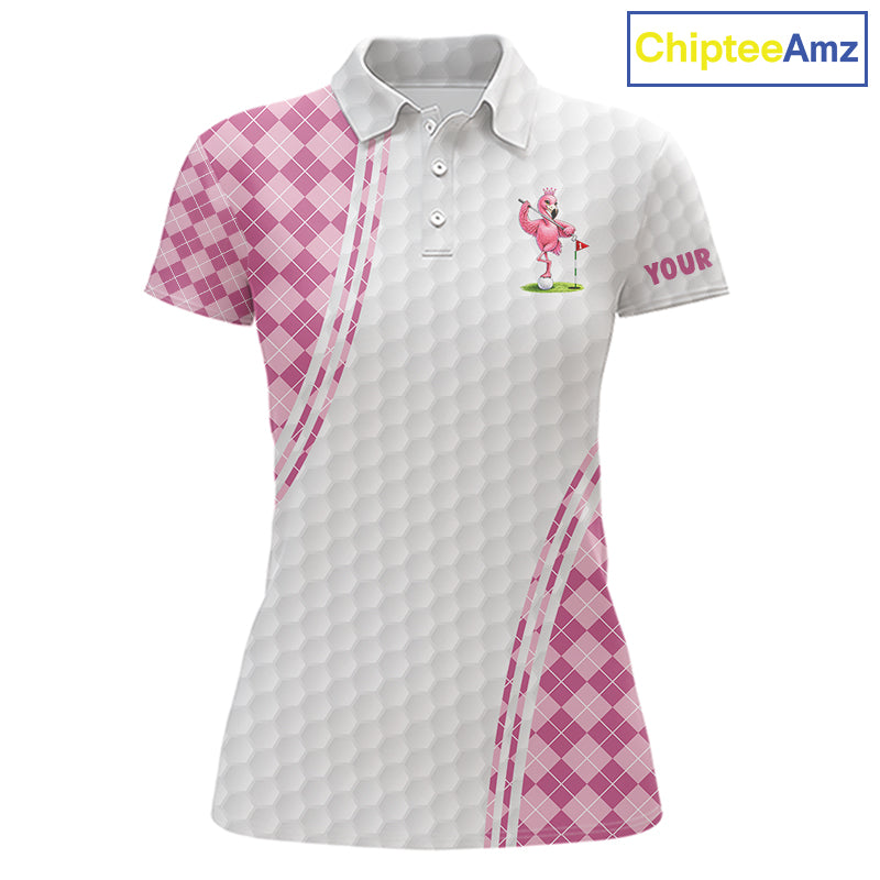 Funny Womens Golf Polo Shirt Custom Crown Flamingo Pink Argyle Pattern Golf Clothing Shirts NYN2876