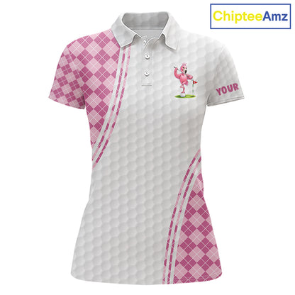 Funny Womens Golf Polo Shirt Custom Crown Flamingo Pink Argyle Pattern Golf Clothing Shirts NYN2876