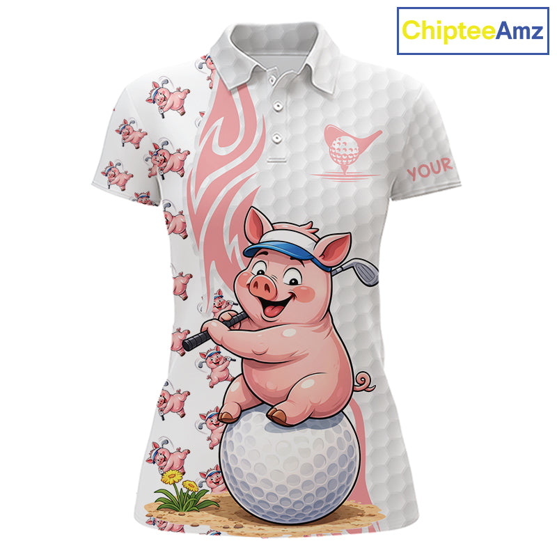 Funny Pig Polo Shirt Womens Golf Polo Shirts Custom Golfing Pig White Golf Pattern Golf Shirts NYN2883