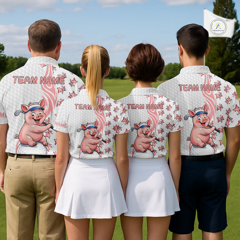 Funny Pig Polo Shirt Mens Golf Polo Shirts Custom Golfing Pig White Golf Pattern Golf Shirts NYN2883