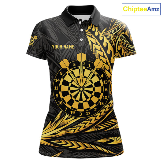 Personalized Black & Gold Tribal Darts Polo & Quarter-Zip Custom Dart Shirts For Women Dart Jerseys  NYN2885