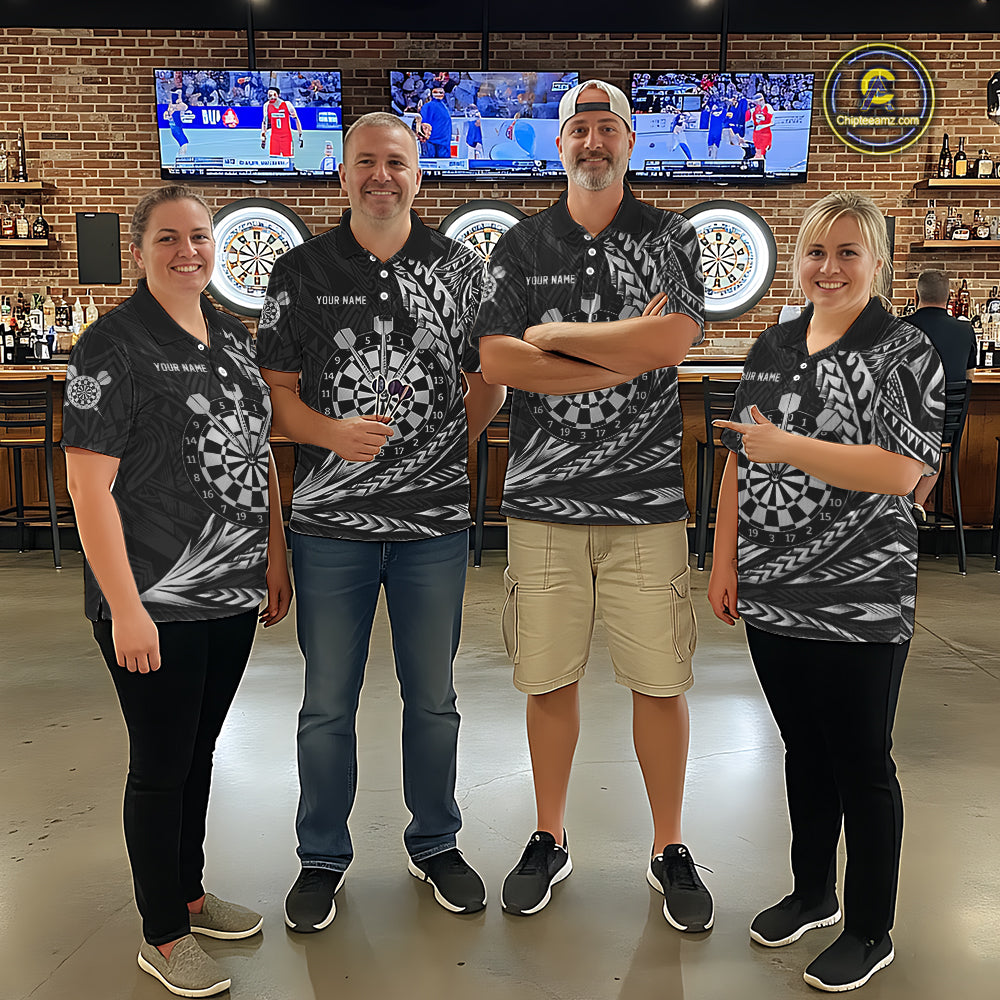 Personalized Black & Silver Tribal Darts Polo & Quarter-Zip Custom Dart Shirts For Men Dart Jerseys  NYN2886