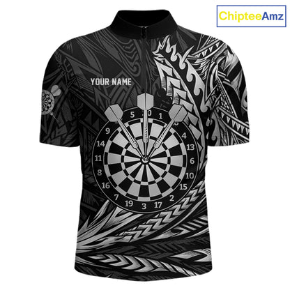 Personalized Black & Silver Tribal Darts Polo & Quarter-Zip Custom Dart Shirts For Men Dart Jerseys  NYN2886