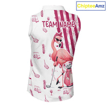 Load image into Gallery viewer, Custom Funny Flamingo Womens Golf Shirt Sleeveless Polo, Pink Paint Argyle Pattern Golf Team Outfits For Ladies NYN3095