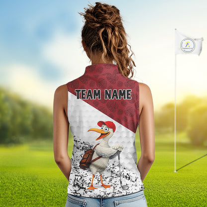 Funny Duck Golfer Womens Golf Sleeveless Polo Shirt Custom Black Grunge Tropical Team Golf Shirts | Red NYN3101