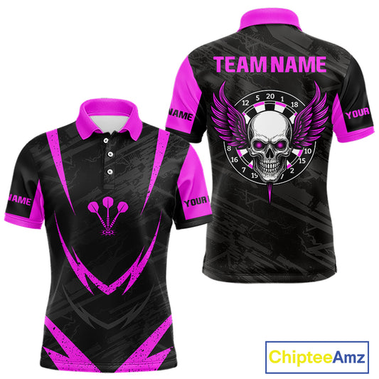 Men's Custom Darts Team Shirt - Purple Wings Skull Dartboard With Grunge Pattern NYN0324