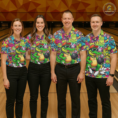 Funny Cool Crocodile Women Bowling Shirts Custom Green Graffiti Team Bowling Jersey For Bowlers NYN3271