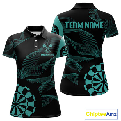 Turquoise Dartboard Waving Lines Darts Shirt For Women - Custom Name & Team Jersey NYN0586