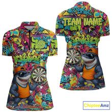 Load image into Gallery viewer, Cool Shark Dartboard Graffiti women's quarter zip darts shirt, custom shark dart team jersey, tournament apparel