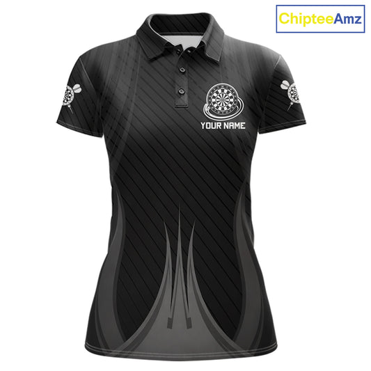 Black White Dartboard women's darts polo shirt, custom dart team jersey, personalized dartboard uniform, tournament darts apparel