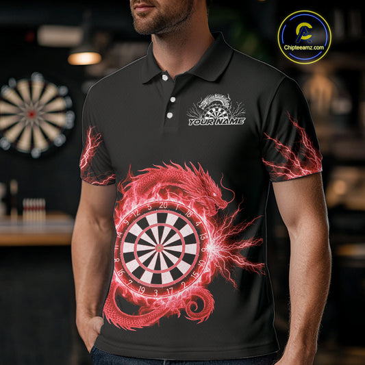 Custom Dragon Lighting Red Dartboard Dart Polo Jerseys For Men Dart Team Shirt NYN1724