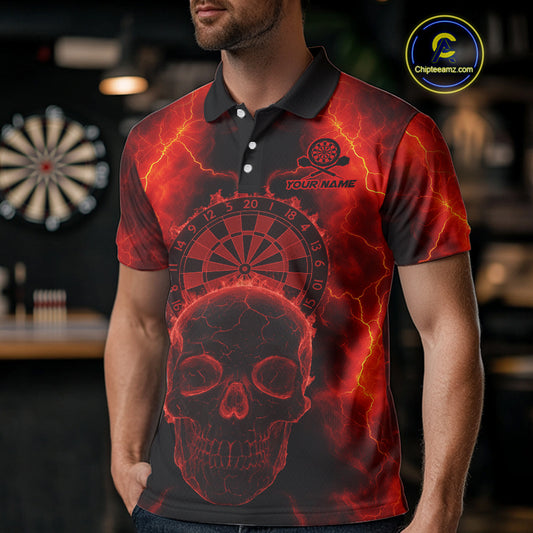 Custom Red Skull Lightning Dartboard Dart Polo Jerseys For Men Outfits Dart Shirts NYN1727