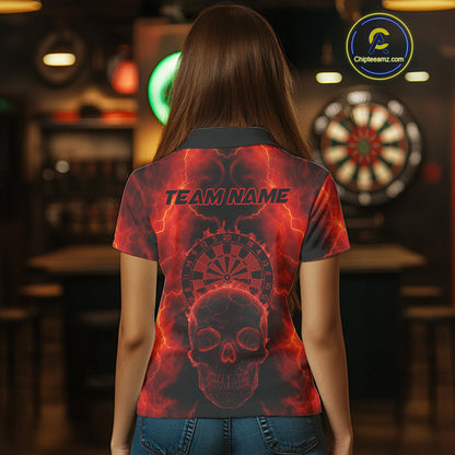 Custom Red Skull Lightning Dartboard Dart Polo Jerseys For Women Outfits Dart Shirts NYN1727