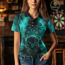 Load image into Gallery viewer, Custom Turquoise Skull Lightning Dartboard Dart Polo Jerseys For Women Outfits Dart Shirts NYN1729