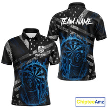 Load image into Gallery viewer, Custom Grunge US Flag Blue Smokes Skeleton Dart Men Polo Jerseys Patriotic Dart Shirts NYN1730