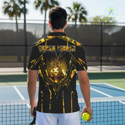 Custom Black And Yellow Gold Crown Pickleball 3D Ball Jerseys Men Pickleball League Shirts NYN2228