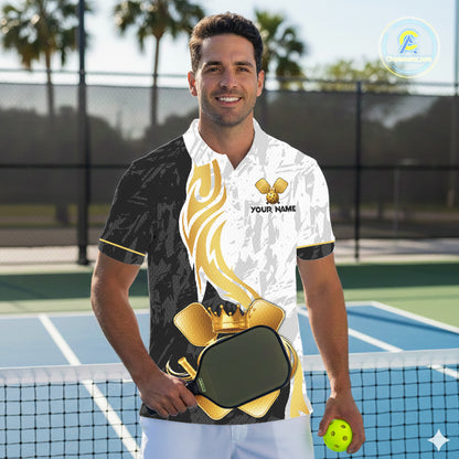 Black-White Gold Crown Pickleball Paddle & Ball Jerseys Custom Men Pickleball League Shirts NYN2234