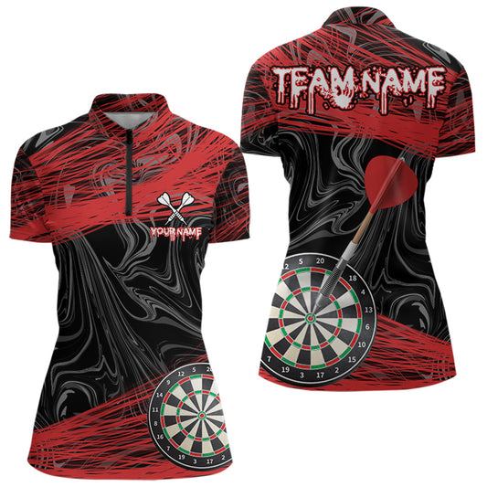 Black And Red Dartboards Custom Polo & 1/4 Zip Dart Jerseys For Men, Dart Team Shirts NYN0006
