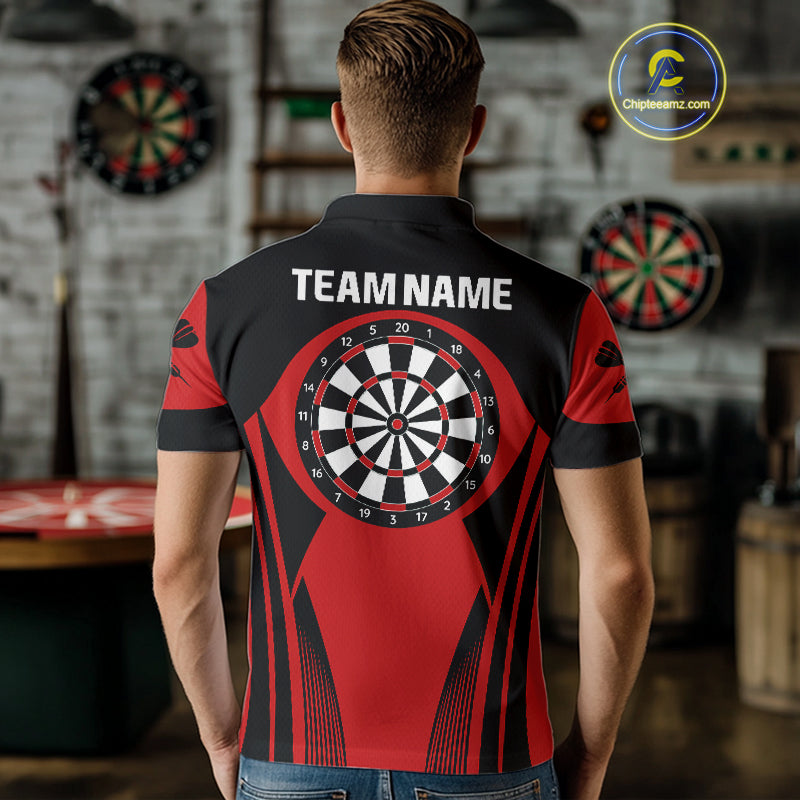Men's Custom Darts Team Shirt - Crimson & Black Dartboard | Name Personalization NYN0327