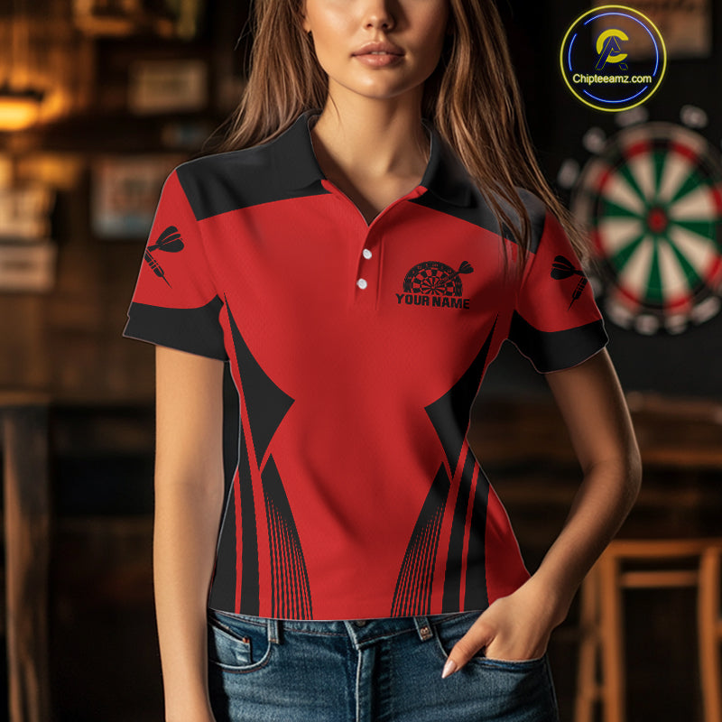 Women's Custom Darts Team Shirt - Crimson & Black Dartboard | Name Personalization NYN0327