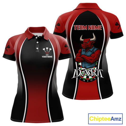 Women’s Custom Darts Shirt - Crimson Bull And Standard Dart Board | Personalized Name NYN0329