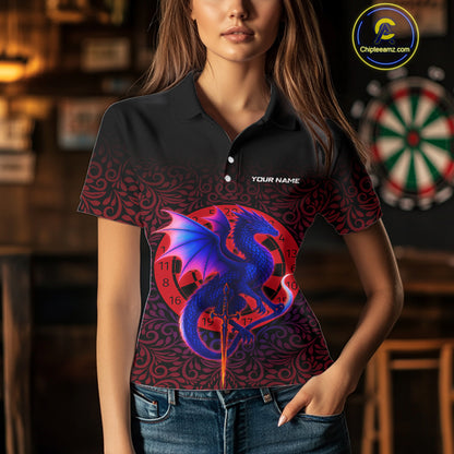 Colorful Gradient Dragon Dartboard Red Women's Darts Shirt - Custom Name & Team Jersey NYN0589