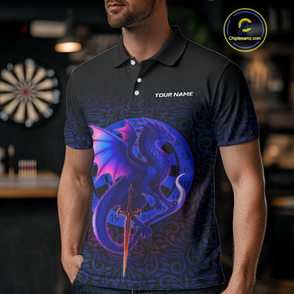 Colorful Gradient Dragon Dartboard Blue Men's Darts Shirt - Custom Name & Team Jersey NYN0590