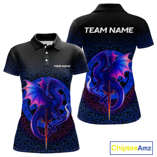 Colorful Gradient Dragon Dartboard Blue Women's Darts Shirt - Custom Name & Team Jersey NYN0590
