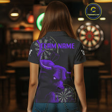 Load image into Gallery viewer, Purple Ferocious Bull Grunge Dartboard Women Polo Darts Shirt Custom Name &amp; Team Jersey NYN2005
