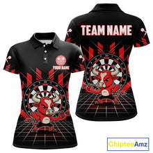Load image into Gallery viewer, Custom Black And Red Geometry Funny Bull Dart Arrow Polo Dart Shirt For Women Dart Jerseys NYN2008